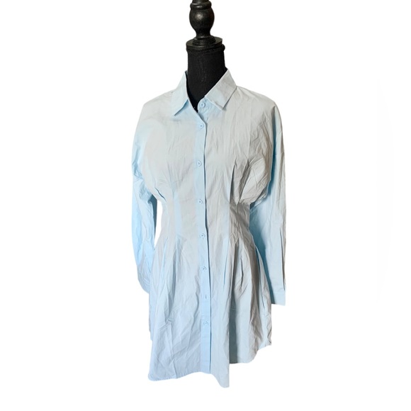 Fashion Nova NWT “Not Your Average Shirt Dress” Long sleeve Light blue button up - Picture 4 of 9